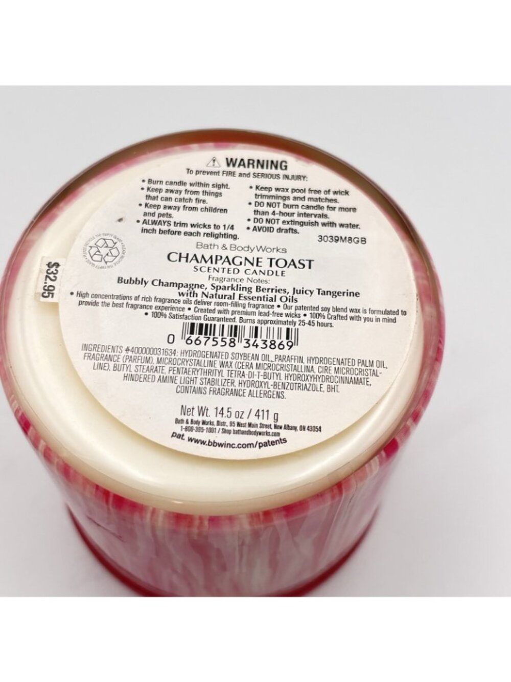 Bath & Body Works Champagne Toast 3 Wick Jar Candle Pink Glass Lid 14.5 oz - Picture 3 of 15